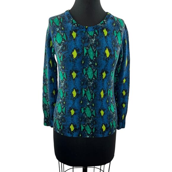 EQUIPMENT Blue Green Snakeskin Print Cashmere Long Sleeve Pullover Sweater Sz S - Picture 1 of 8